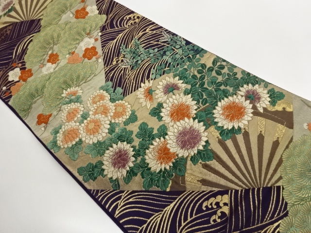 JAPANESE FUKURO OBI / WOVEN KIKU & PINE